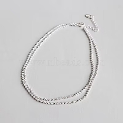 Anti-Tarnish Rhodium Plated 925 Sterling Silver Multi-strand Ball Chain Anklet with Tiny Oval Charm, Women's Jewelry for Summer Beach, Silver, 8-1/8 inch(20.5cm)(JA190A)