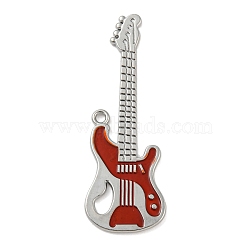 Platinum Plated Alloy Enamel Big Pendants, Guitar Charms, FireBrick, 66.5x23x2mm, Hole: 2mm(PALLOY-M218-08P-01)