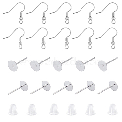 Earring Findings Sets, with 304 Stainless Steel Stud Earring Findings, 316 Stainless Steel Earring Hooks and Plastic Ear Nuts, Stainless Steel Color, 400pcs/box(STAS-UN0011-26P)