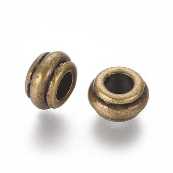 Large Hole Beads, Tibetan Style European Beads, Lead Free & Cadmium Free & Nickel Free, Round, Antique Bronze, 10mm in diameter, 5.5mm thick, hole: 4.5mm