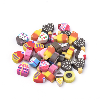 Handmade Polymer Clay Cabochons, Cake, Mixed Color, 6x6x4mm, 100pcs/bag