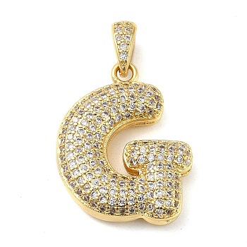 Brass Micro Pave Cubic Zirconia Pendants, Cadmium Free & Lead Free, Long-Lasting Plated, Real 18K Gold Plated, Letter G, 22.5x18.5x5.5mm, Hole: 4.5x3mm