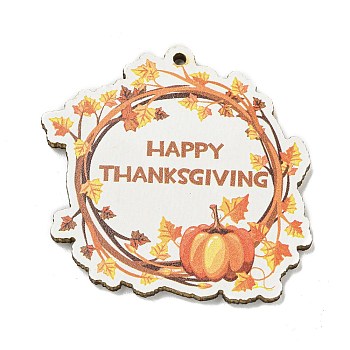 Wood Pendants, Thanksgiving Theme, Orange, Word, 44.5x44.5x3mm, Hole: 2mm