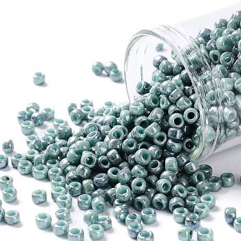 TOHO Round Seed Beads, Japanese Seed Beads, (1207) Opaque Turquoise Blue Marbled, 8/0, 3mm, Hole: 1mm, about 1110pcs/50g