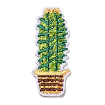 Cactus Appliques, Computerized Embroidery Cloth Iron on/Sew on Patches, Costume Accessories, Green, 58x22x1.5mm
