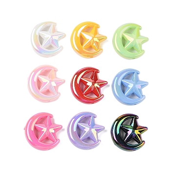 UV Plating Acrylic Beads, Moon and Star, Mixed Color, 27.5x27.5x8mm, Hole: 2.4mm