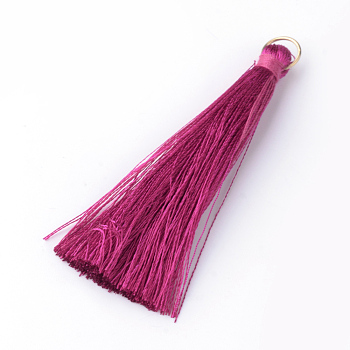 Nylon Thread Tassel Big Pendants Decoration, with Brass Findings, Golden, Medium Violet Red, 63~66x7mm, Hole: 7mm