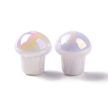 UV Plating Rainbow Iridescent Opaque Acrylic Beads, Mushroom, White, 14.5x12.5mm, Hole: 1.6mm