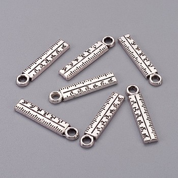 Tibetan Style Alloy Pendants for Teachers' Day, Lead Free & Cadmium Free, Ruler, Antique Silver, 24x5x2mm, Hole: 2mm