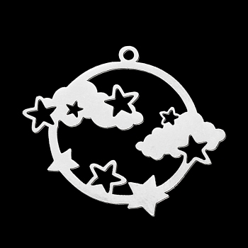 201 Stainless Steel Pendants, Laser Cut, Planet with Star & Cloud, Stainless Steel Color, 27x30.5x1mm, Hole: 1.6mm