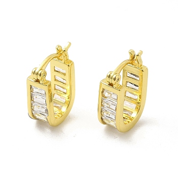 Clear Cubic Zirconia Oval Hoop Earrings, Brass Jewelry for Women, Light Gold, 15x10x5mm, Pin: 0.6~0.8x0.5mm