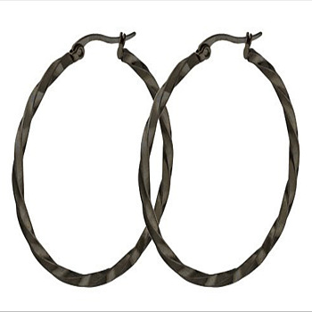 Titanium Steel Hoop Earrings, Twisted Ring Shape, Gunmetal, 12 Gauge, 50x2mm