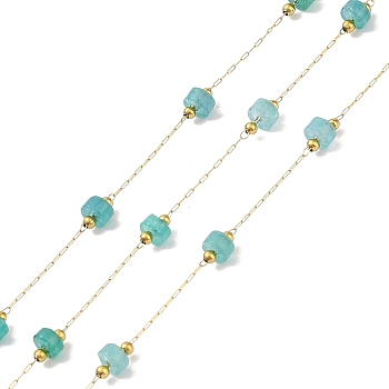 Ion Plating(IP) 304 Stainless Steel Link Chains, Natural Amazonite Beads & Spool, Soldered, Real 18K Gold Plated, 8x4mm, about 32.81 Feet(10m)/Roll