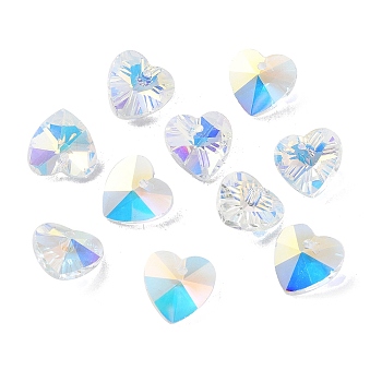 Electroplate Glass Charms, AB Color Plated, Faceted Heart, Clear, 14x14x7mm, Hole: 1.6mm