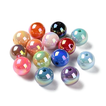 UV Plating Acrylic Beads, AB Color, Round, Mixed Color, 16x15mm, Hole: 3mm