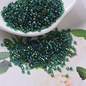 MIYUKI Delica Beads Small, Cylinder, Japanese Seed Beads, 15/0, (DBS0175) Transparent Emerald AB, 1.1x1.3mm, Hole: 0.7mm, about 3500pcs/10g