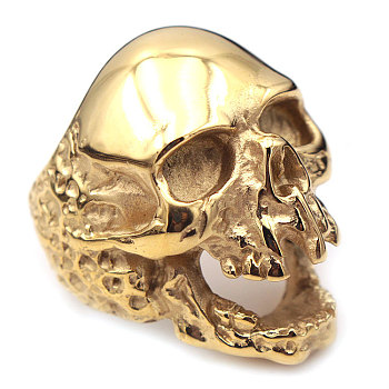 Titanium Steel Finger Rings, Skull, Golden, US Size 12(21.4mm)