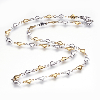 304 Stainless Steel Chain Necklaces, with Lobster Claw Clasps, Heart, Golden & Stainless Steel Color, 17.3  inch~17.9 inch(44~45.5cm)