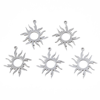 201 Stainless Steel Pendants, Sun, Stainless Steel Color, 28x24x1.5mm, Hole: 1.5mm