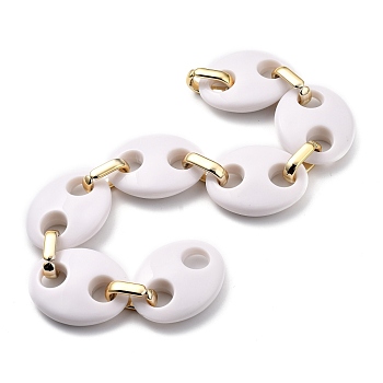 Handmade Acrylic Coffee Bean Chains, with CCB Plastic Quick Link Connectors, White, 19~43x12~34x4.5~10.5mm, about 39.37 inch(1m)/strand