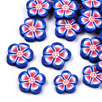 Handmade Polymer Clay Cabochons, Flower, Blue, 9~10x9~11x2mm, about 3989pcs/790g