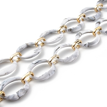 Handmade Imitation Gemstone Style Acrylic Chains, with CCB Plastic Linking Rings, WhiteSmoke, 3.28 Feet(1m)/strand