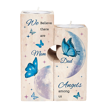 SUPERDANT Wooden Candle Holder and Candles Set, for Home Decorations, Rectangle with Word, Butterfly Pattern, Wooden Candle Holder: 2pcs/set, Candles: 2pcs/set