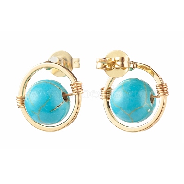 Synthetic Turquoise Round Beads Stud Earrings for Girl Women(EJEW-JE04666-05)-2