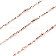 Ion Plating(IP) 304 Stainless Steel Curb Chains, Satellite Chains, with Beads and Spool, Soldered, Rose Gold, 1.5x1x0.3mm, about 32.8 Feet(10m)/roll(CHS-I003-A01-A-RG)