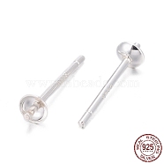 925 Sterling Silver Stud Earring Findings, For Half Drilled Beads, Silver, 12.5x3mm, Pin: 0.8mm(STER-E062-04E-S)