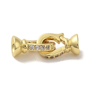 Rack Plating Brass Micro Pave Clear Cubic Zirconia Fold Over Clasps
, Lead Free & Cadmium Free, Long-lasting Plated, Real 18K Gold Plated, 14.5x6mm(KK-R160-03G)