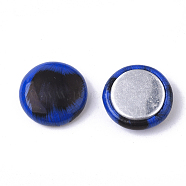 Imitation Leather Cabochons, with Aluminum Bottom, Flat Round, Platinum, Blue, 15x5mm(X-WOVE-S118-15A)