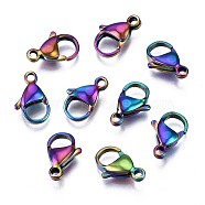 Ion Plating(IP) 304 Stainless Steel Lobster Claw Clasps, Rainbow Color, 15x9x4mm(STAS-S119-004)