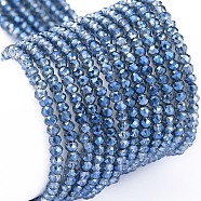 Electroplate Glass Beads Strands, Full Rainbow Plated, Faceted, Rondelle, Marine Blue, 2x1.5mm, Hole: 0.6mm, about 235~247pcs/Strand, 14.57~14.76 inch(37~37.5cm)(X-EGLA-F149-FR-04)