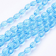 Glass Beads Strands, Faceted, Oval, Deep Sky Blue, 6x4mm, Hole: 1mm, about 65~70pcs/strand, 14.96 inch~15.16 inch(38~38.5cm)(X-GC891Y-11)