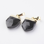 Natural Black Agate Pendants, with Brass Findings, Faceted, Arrow, Golden, 17x10x4.5mm, Hole: 4x6mm(G-G737-15B-G)