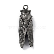 Tibetan Style Alloy Big Pendants, Frosted, Cicada Charm, Antique Silver, 51x16.5x11mm, Hole: 3.2mm(PALLOY-H133-25AS)