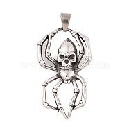 304 Stainless Steel Big Pendants, Skull Spider Charm, Antique Silver, 59.5x33.5x6.5mm, Hole: 10x6mm(STAS-K283-21A-AS)