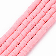 Handmade Polymer Clay Bead Strands, Heishi Beads, Disc/Flat Round, Misty Rose, 4x0.5~1mm, Hole: 1.5mm, about 320~447pcs/strand, 15.74~16.92 inch(CLAY-T002-4mm-71)