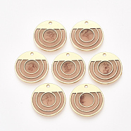 Epoxy Resin Pendants, with Alloy Findings, Flat Round, Golden, Dark Salmon, 23x2mm, Hole: 1.6mm(X-RESI-S368-17A)