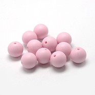 Food Grade Eco-Friendly Silicone Beads, Chewing Beads For Teethers, DIY Nursing Necklaces Making, Round, Pink, 14~15mm, Hole: 2mm(X-SIL-R008C-58)