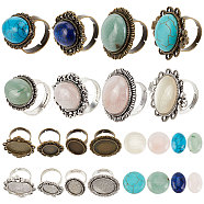 DIY Mixed Gemstone Finger Ring Making Kits, Including Adjustable Iron Finger Ring Components and Gemstone Cabochons, Mixed Color, Rings Settings: 8pcs/bag(DIY-SC0017-69)