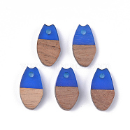 Resin & Walnut Wood Pendants, Fish Mouth, Royal Blue, 16x9x3.5~4mm, Hole: 1.8mm(RESI-S358-12A)