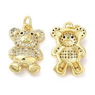 Brass Micro Pave Cubic Zirconia Pendants, with Jump Rings, Lead Free & Cadmium Free, Bear Charms, Real 18K Gold Plated, 20x12.5x10.5mm, Hole: 3.4mm(KK-M249-04G)