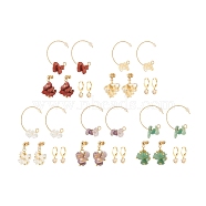3 Pairs 3 Style Natural Gemstone Chips Beaded Cluster Dangle Stud & Leverback Earrings, Brass Half Hoop Earrings for Women, Golden, 21~32mm, Pin: 0.7~0.9mm, 1 Pair/style(EJEW-JE04895)