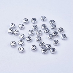 Silver Color Plated Acrylic Horizontal Hole Letter Beads, Flat Round, Letter.L, 7x3.5mm, Hole: 1mm, about 7pcs/1g(X-PB43C9070-L)
