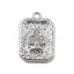 Brass Micro Pave Cubic Zirconia Pendants, Playing Card Charms, Flower, 17x11x2mm, Hole: 1.4mm(KK-D283-30P-02)