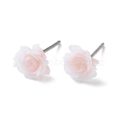 Resin Flower Stud Earrings, with 999 Fine Silver Pins, Platinum, 8.5x8mm(EJEW-P296-17P)