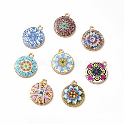 Alloy Printed Pendants, Cadmium Free & Nickel Free & Lead Free, Flat Round, Mixed Color, 21.5x18x3mm, Hole: 1.8mm(PALLOY-D581-03)