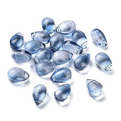 Transparent Glass Charms, Glitter Gold Powder, Teardrop, Blue, 9x6x5mm, Hole: 1mm(X-GGLA-M004-05B-06)
